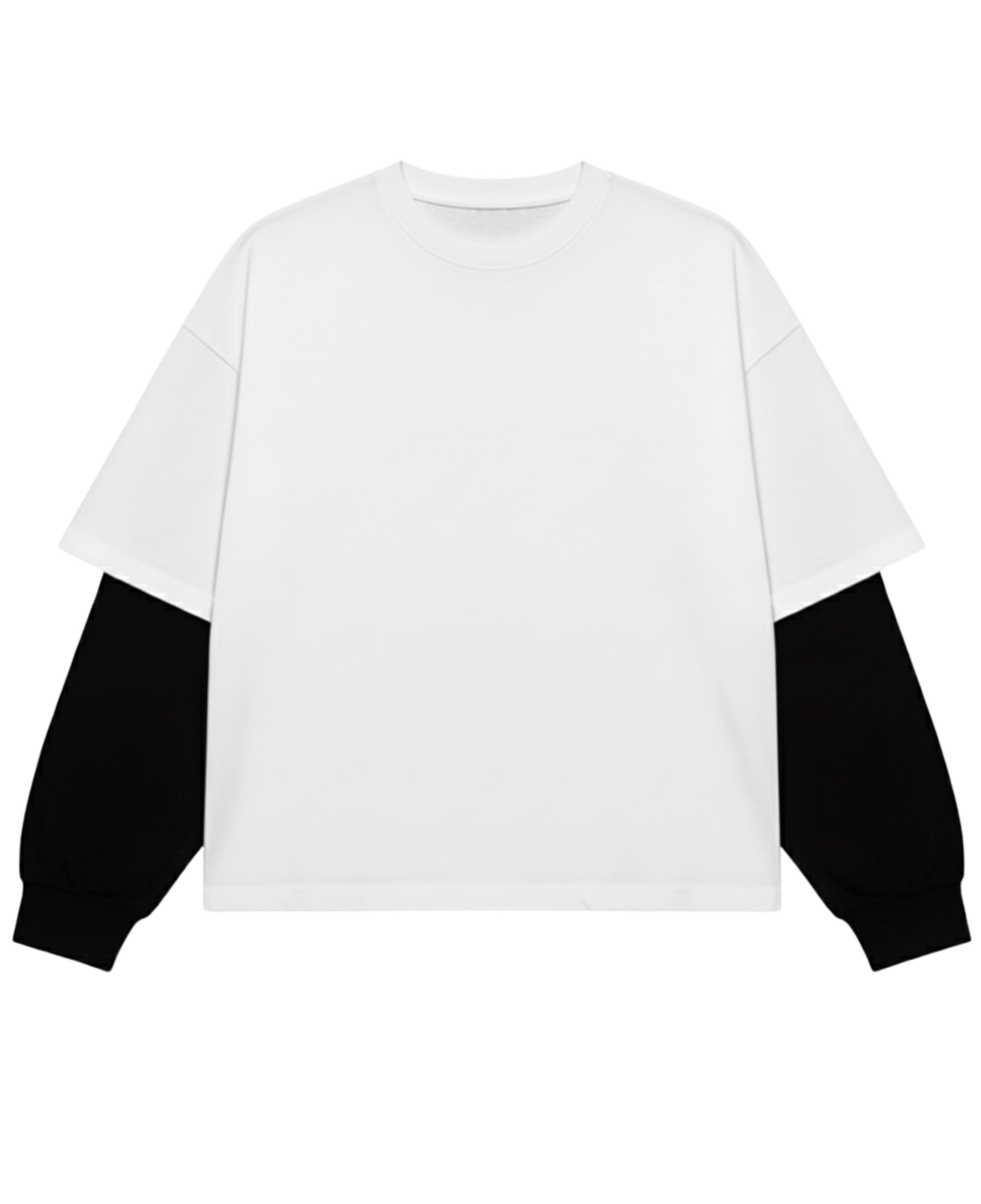 White With Black Sleeve Oversized Tee Front Design