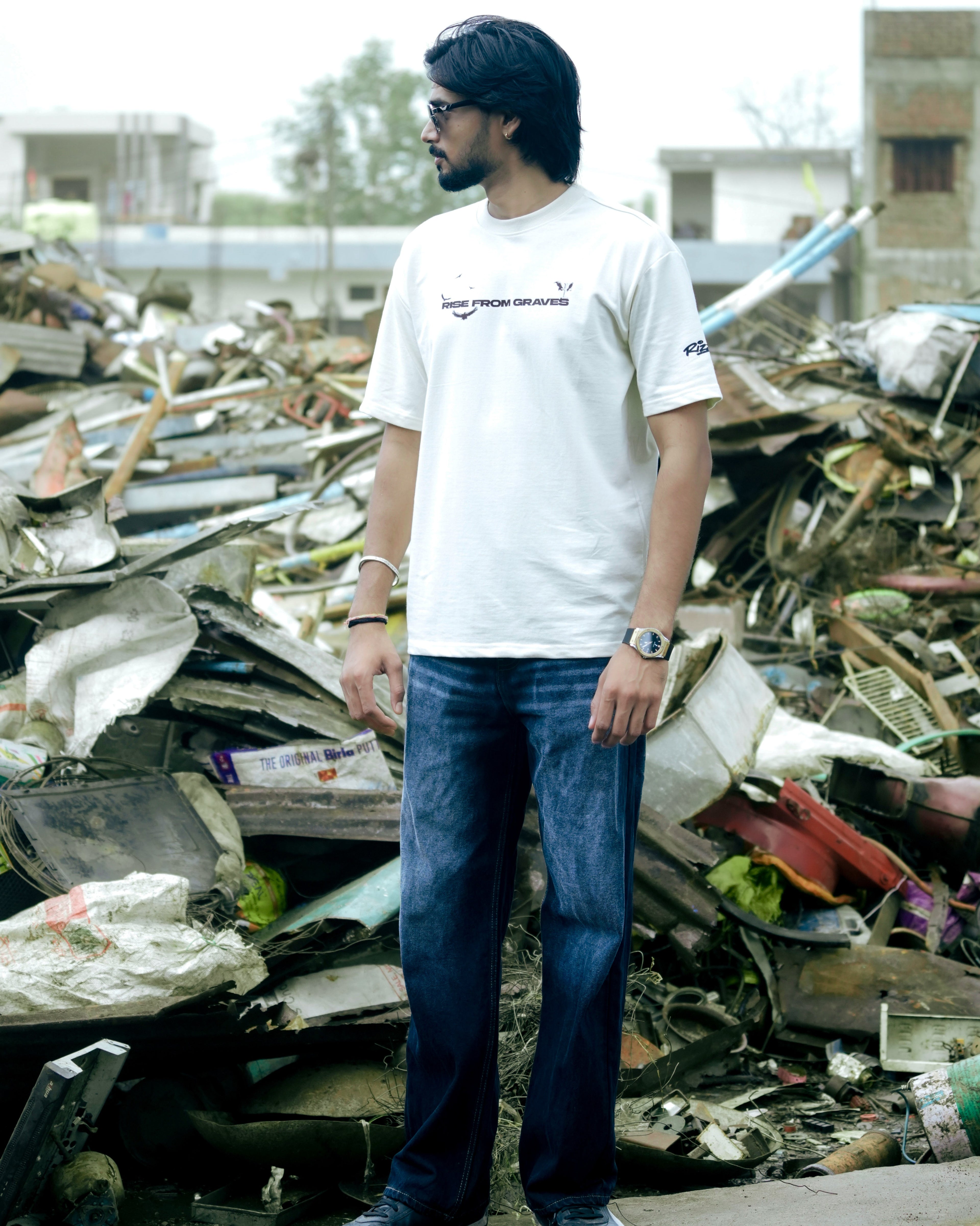 Rise From Graves : Oversized Off White Tee