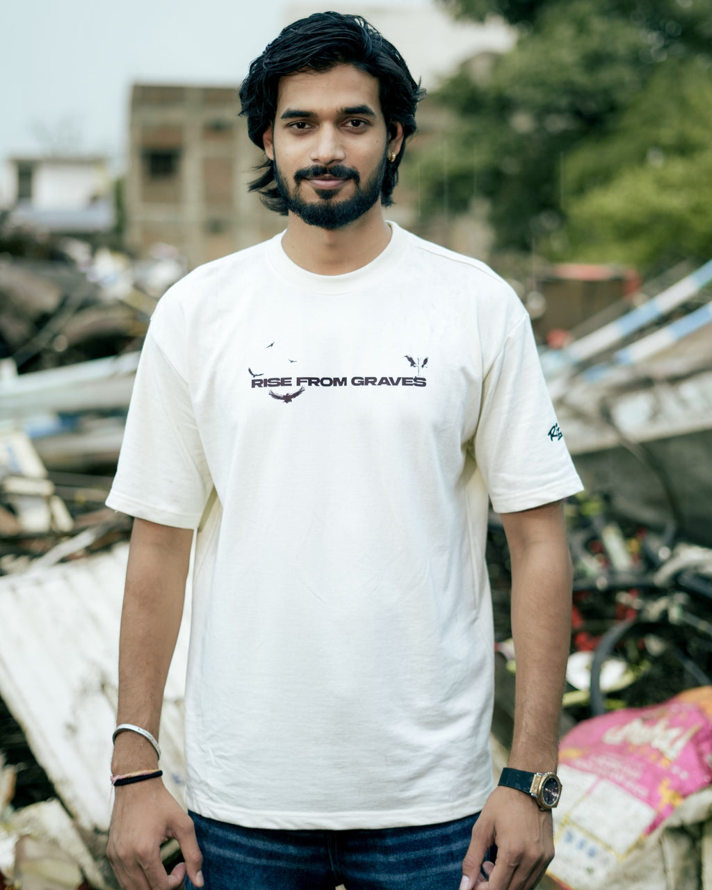Rise From Graves : Oversized Off White Tee