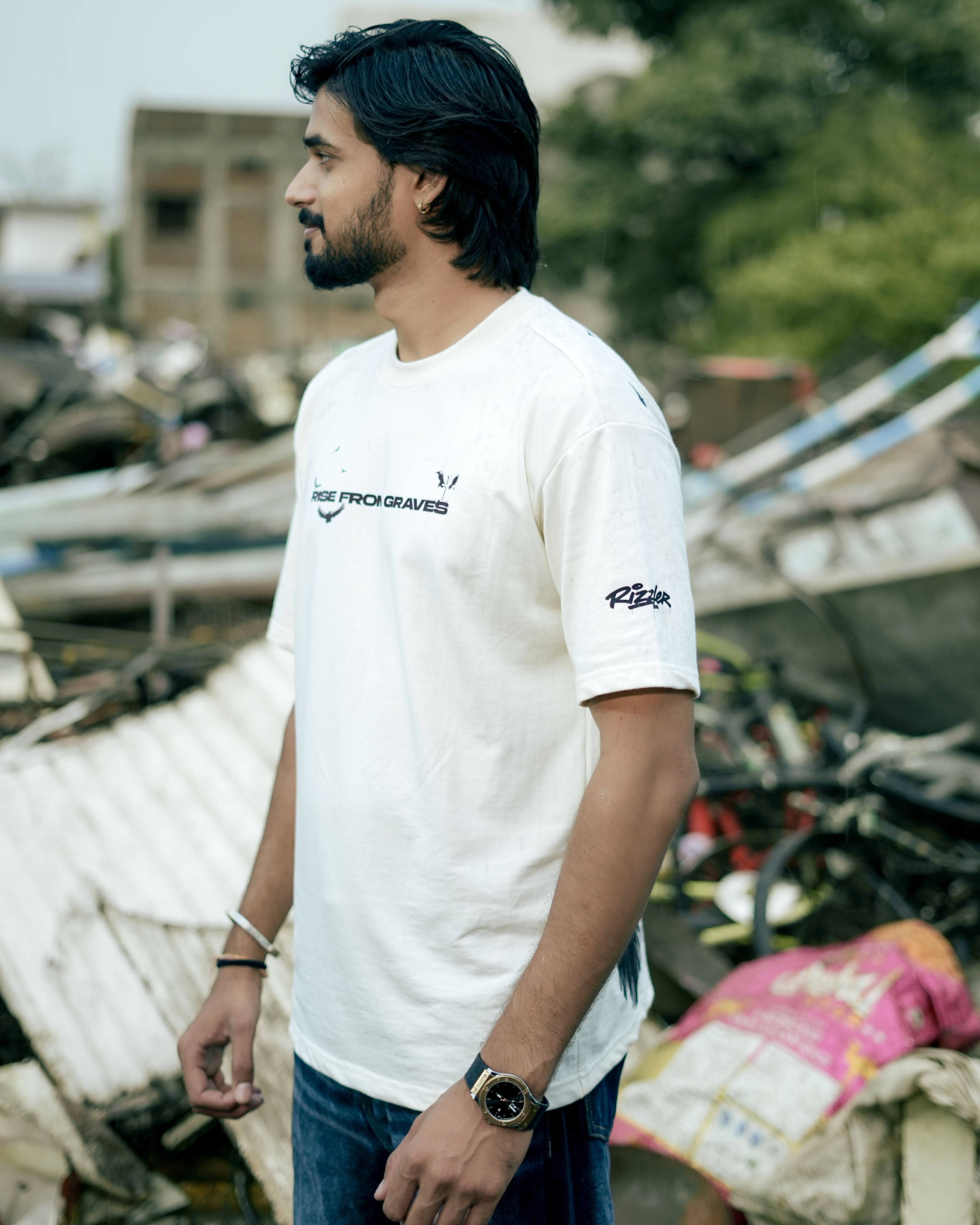 Rise From Graves : Oversized Off White Tee