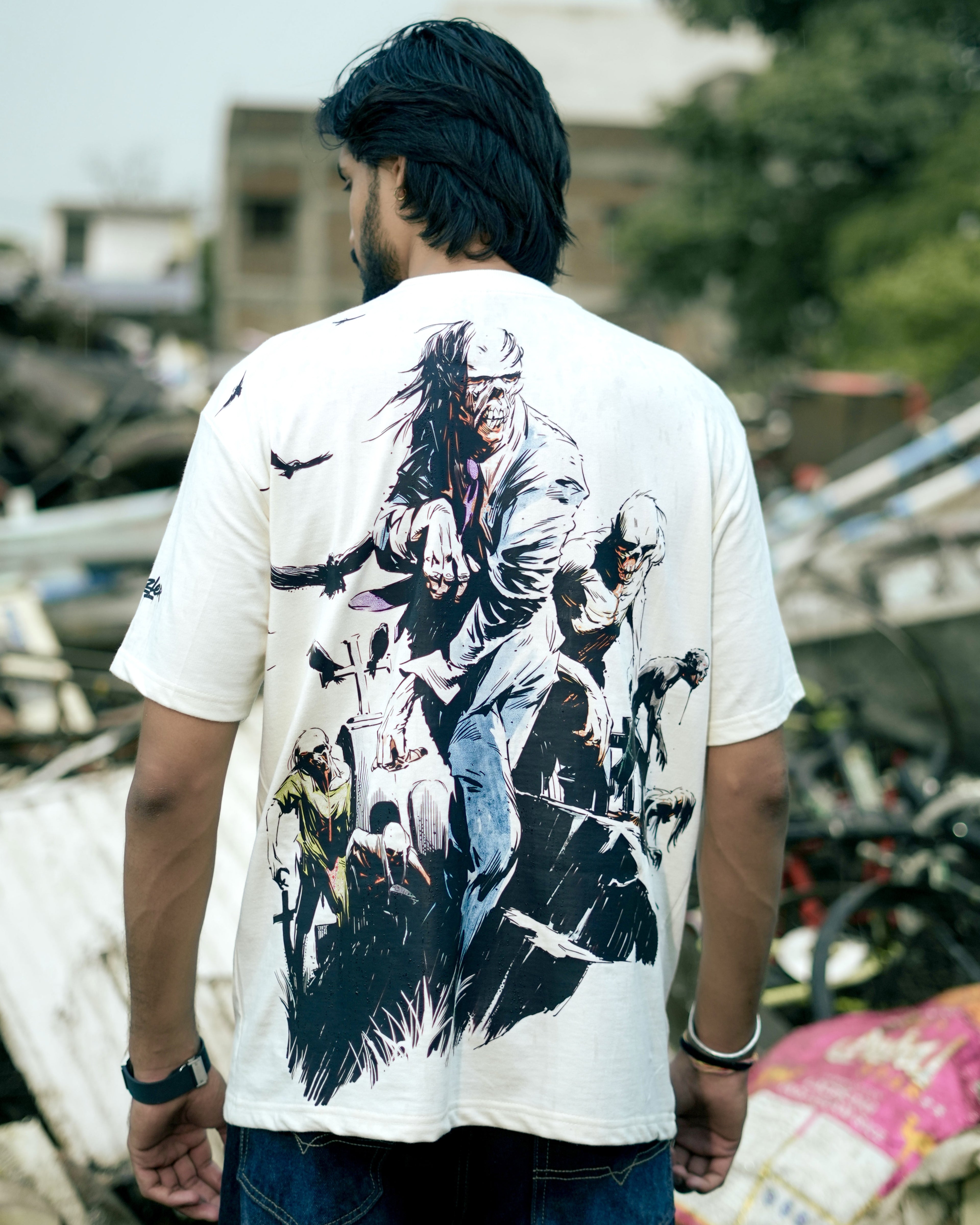 Rise From Graves : Oversized Off White Tee