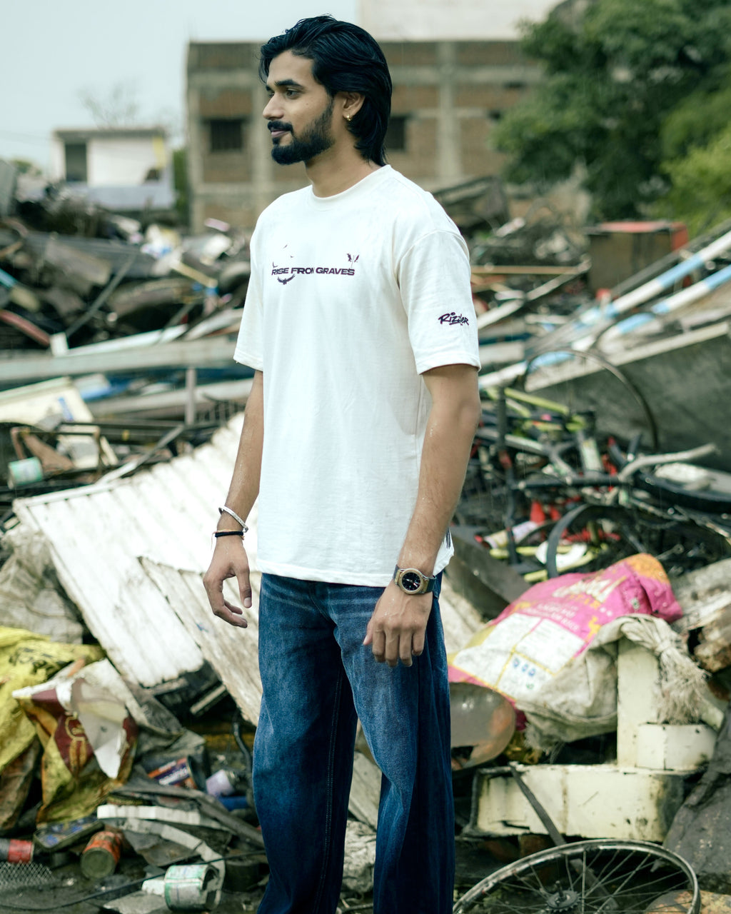 Rise From Graves : Oversized Off White Tee