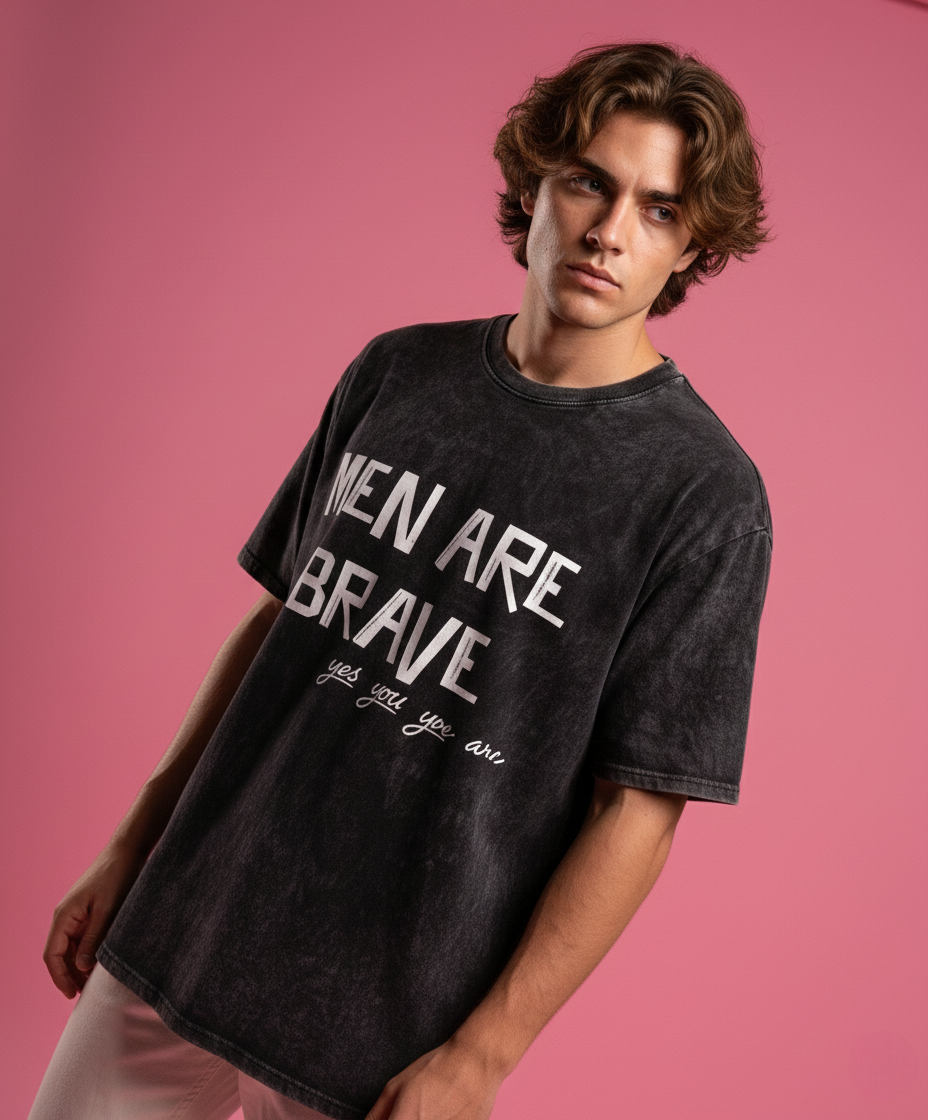 MEN are BRAVE : men's Oversized Acid washed T-shirt
