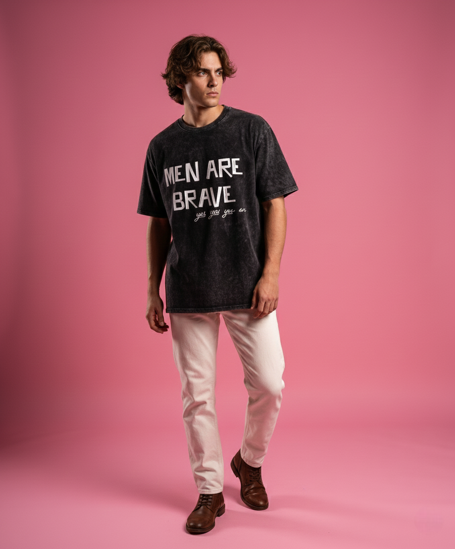 MEN are BRAVE : men's Oversized Acid washed T-shirt