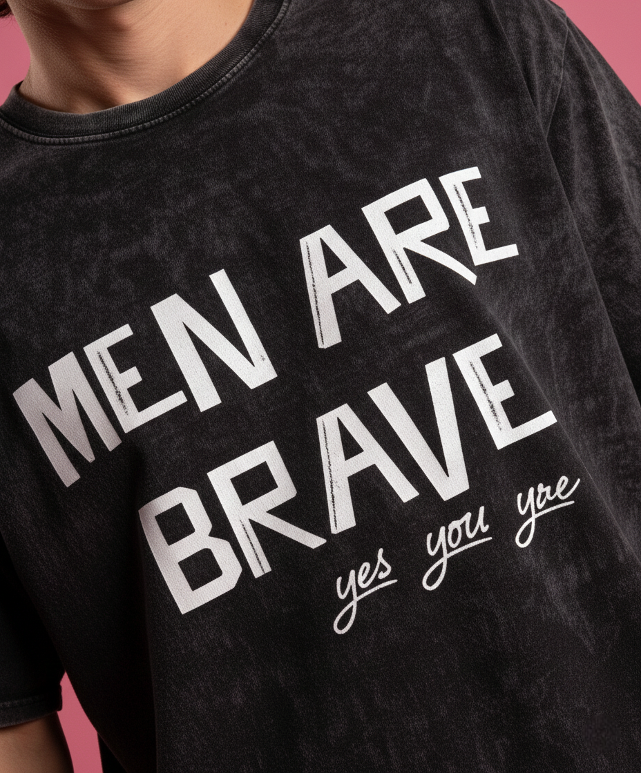 MEN are BRAVE : men's Oversized Acid washed T-shirt