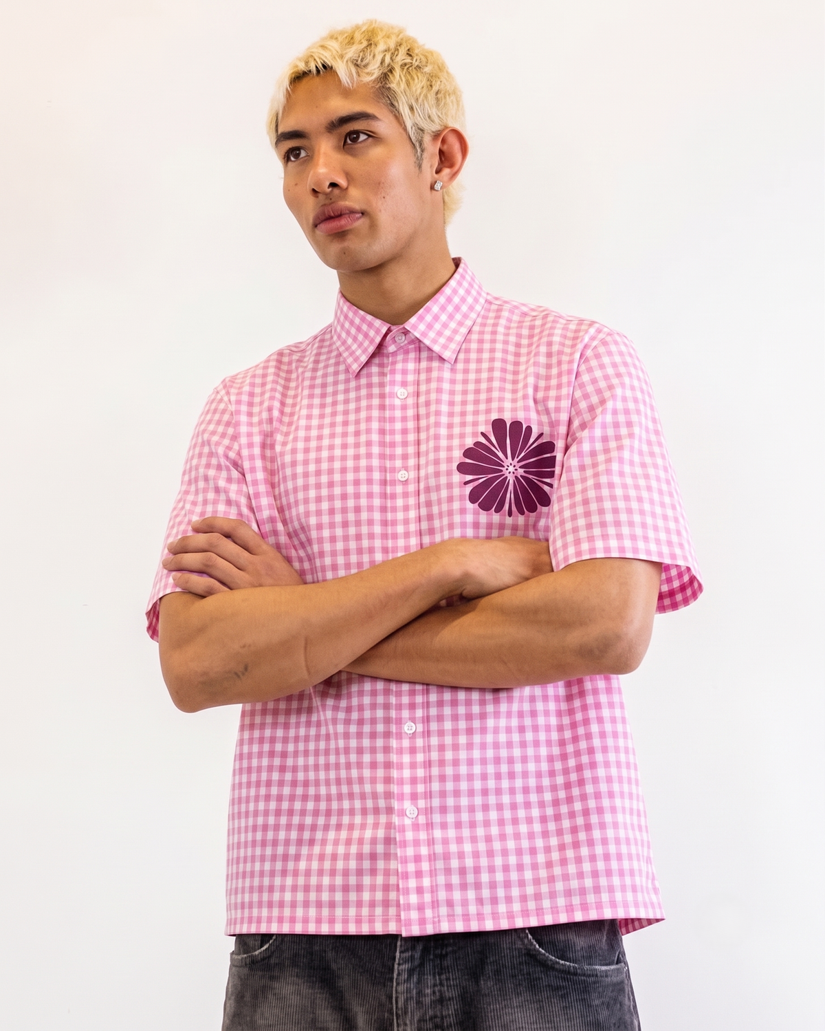 PETALGRID : Pink Gingham BoxyFit Shirt