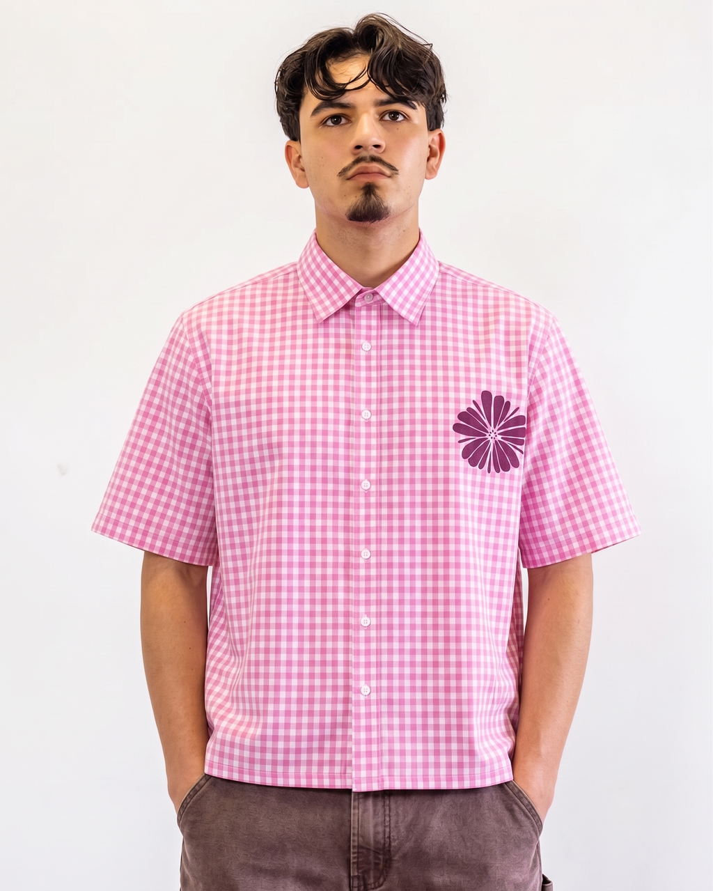 PETALGRID : Pink Gingham BoxyFit Shirt