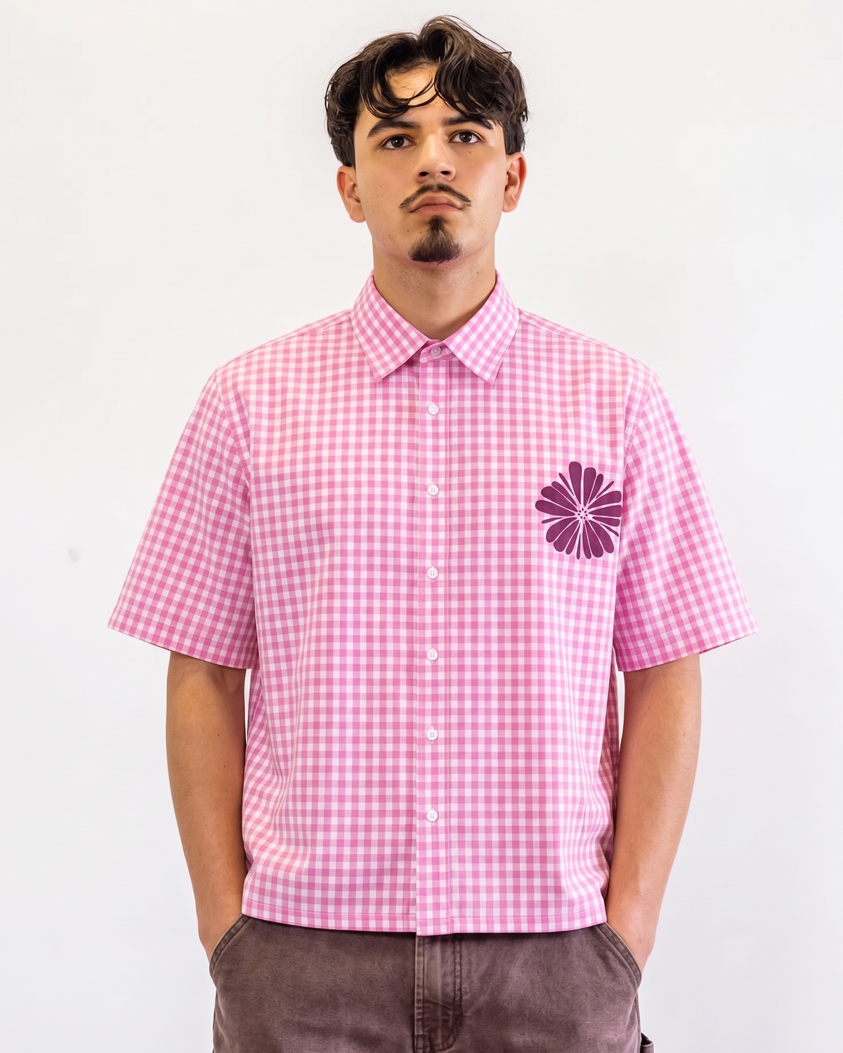 PETALGRID : Pink Gingham BoxyFit Shirt