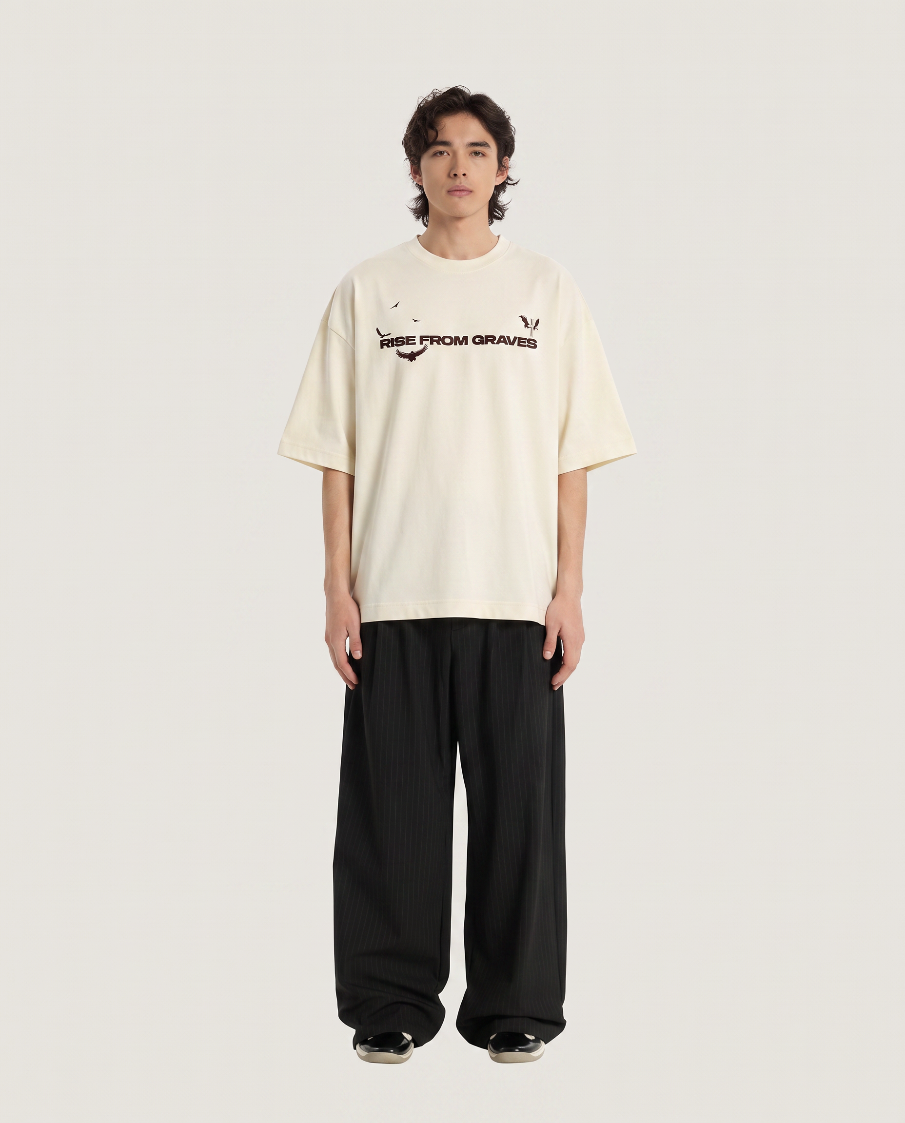 Rise From Graves : Oversized Off White Tee