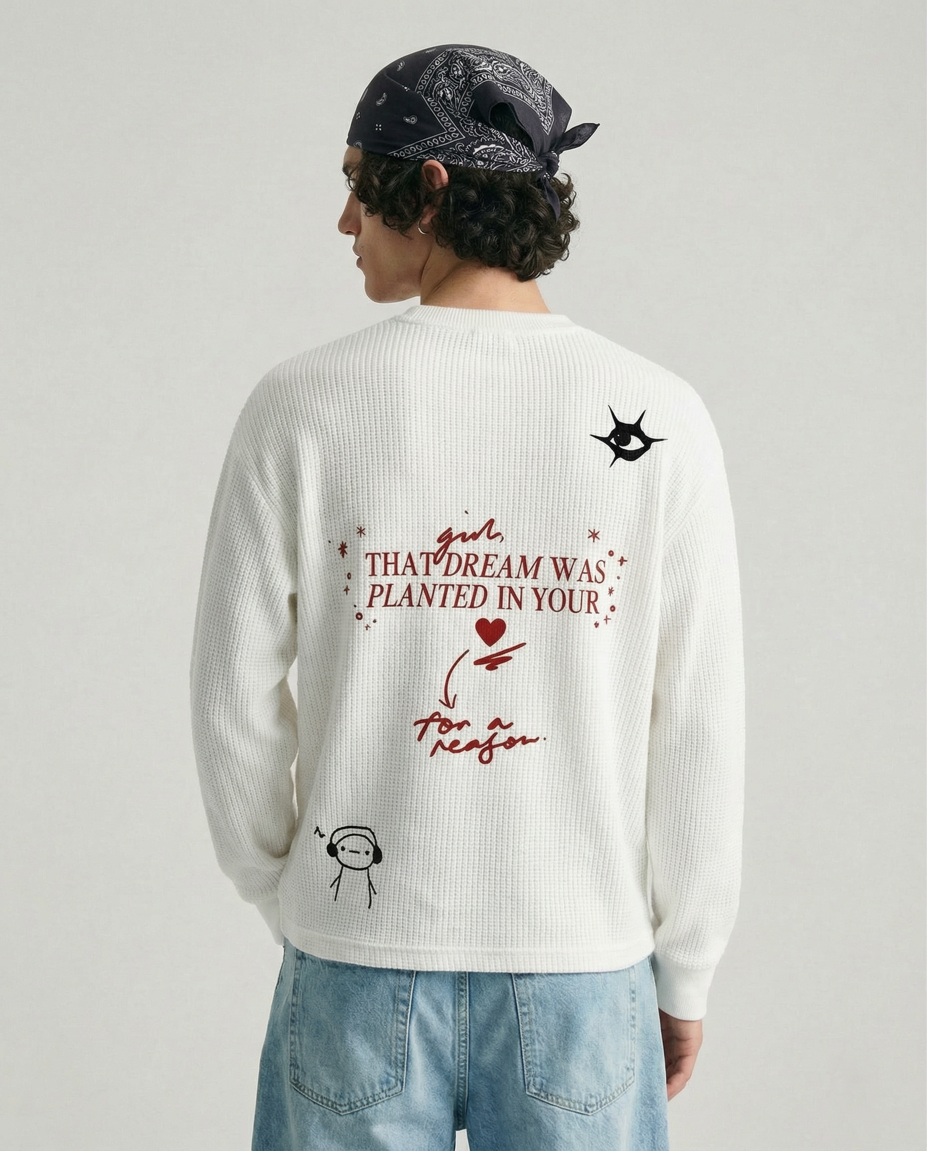Dream Script : Henley Waffle-Knit Long Sleeve T-Shirt