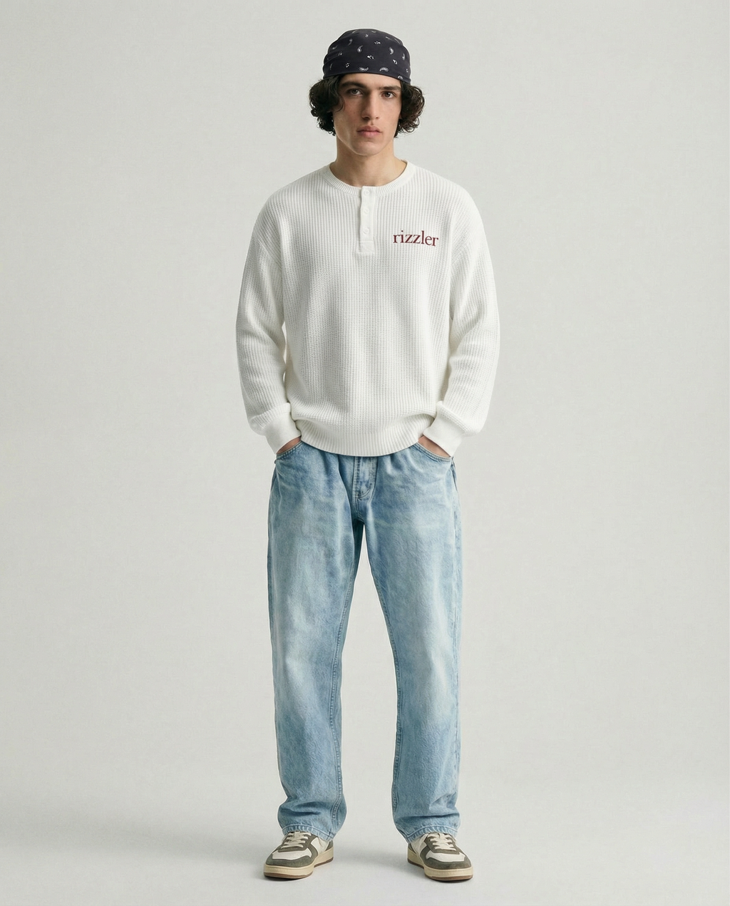 Dream Script : Henley Waffle-Knit Long Sleeve T-Shirt
