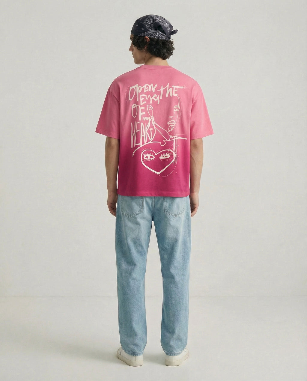 Open Eyes Chaos : Pink Sunfade Ombré Wash Boxy Fit T-shirt