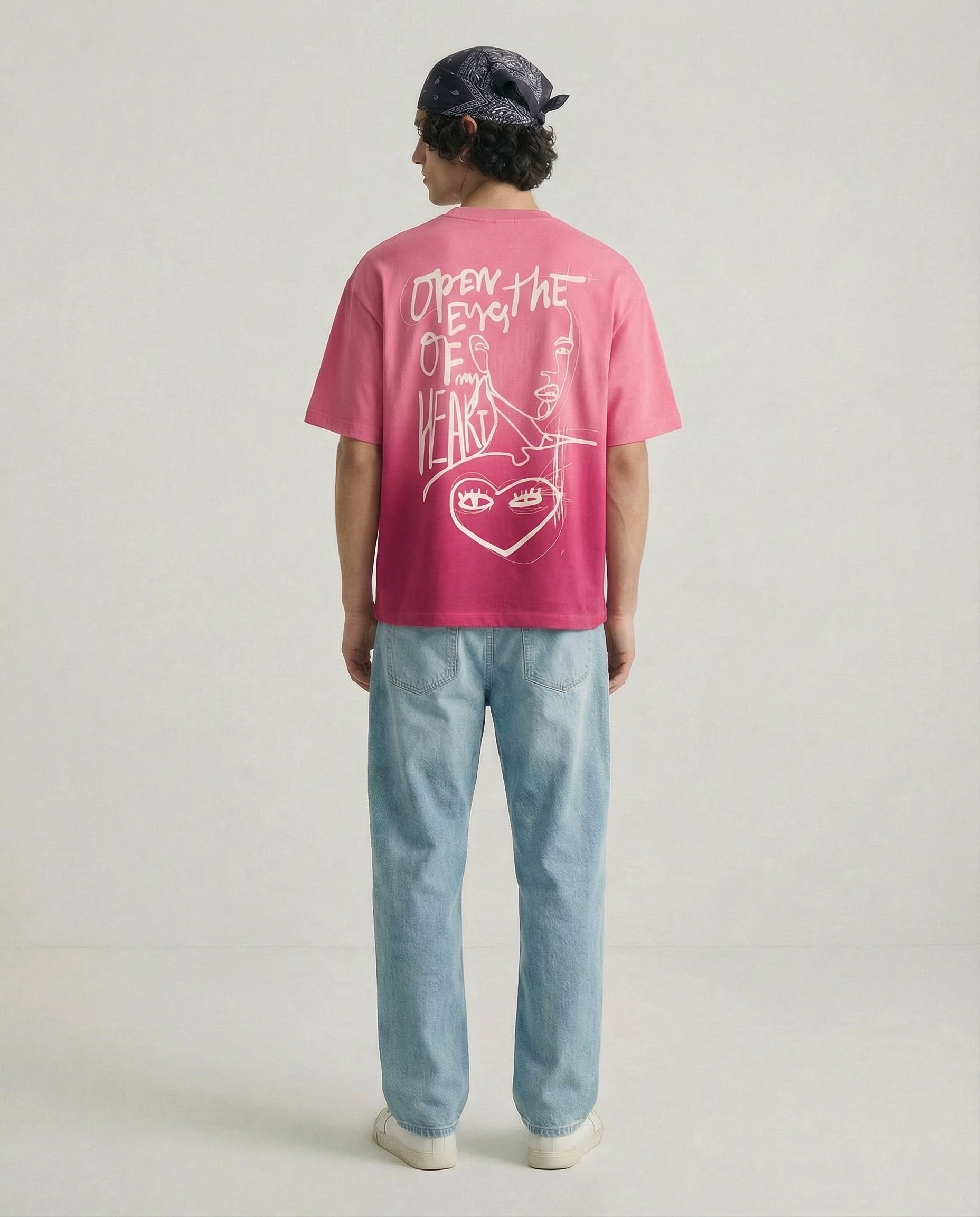Open Eyes Chaos : Pink Sunfade Ombré Wash Boxy Fit T-shirt