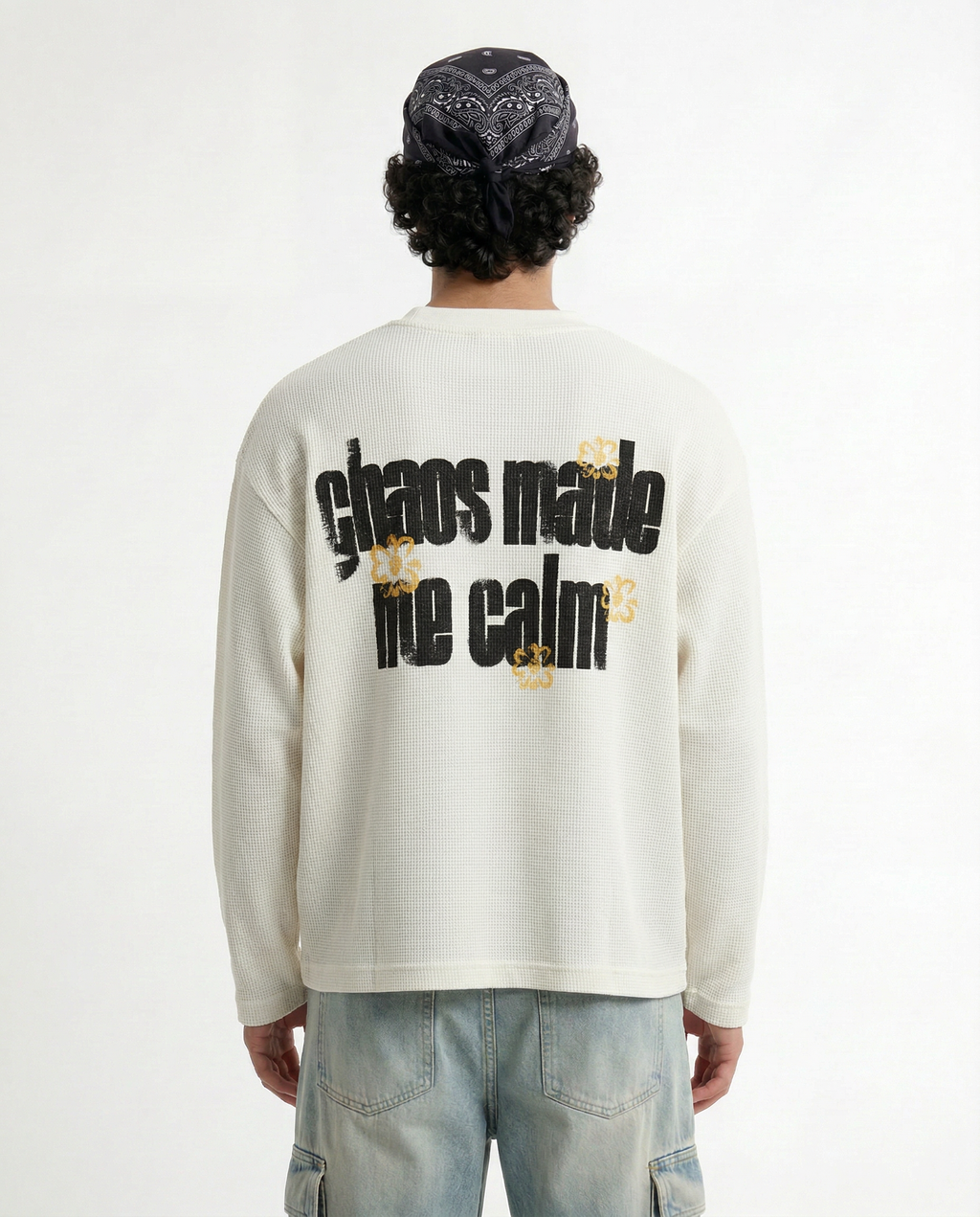 chaos made me calm : oversized off white waffle knitt t shirt