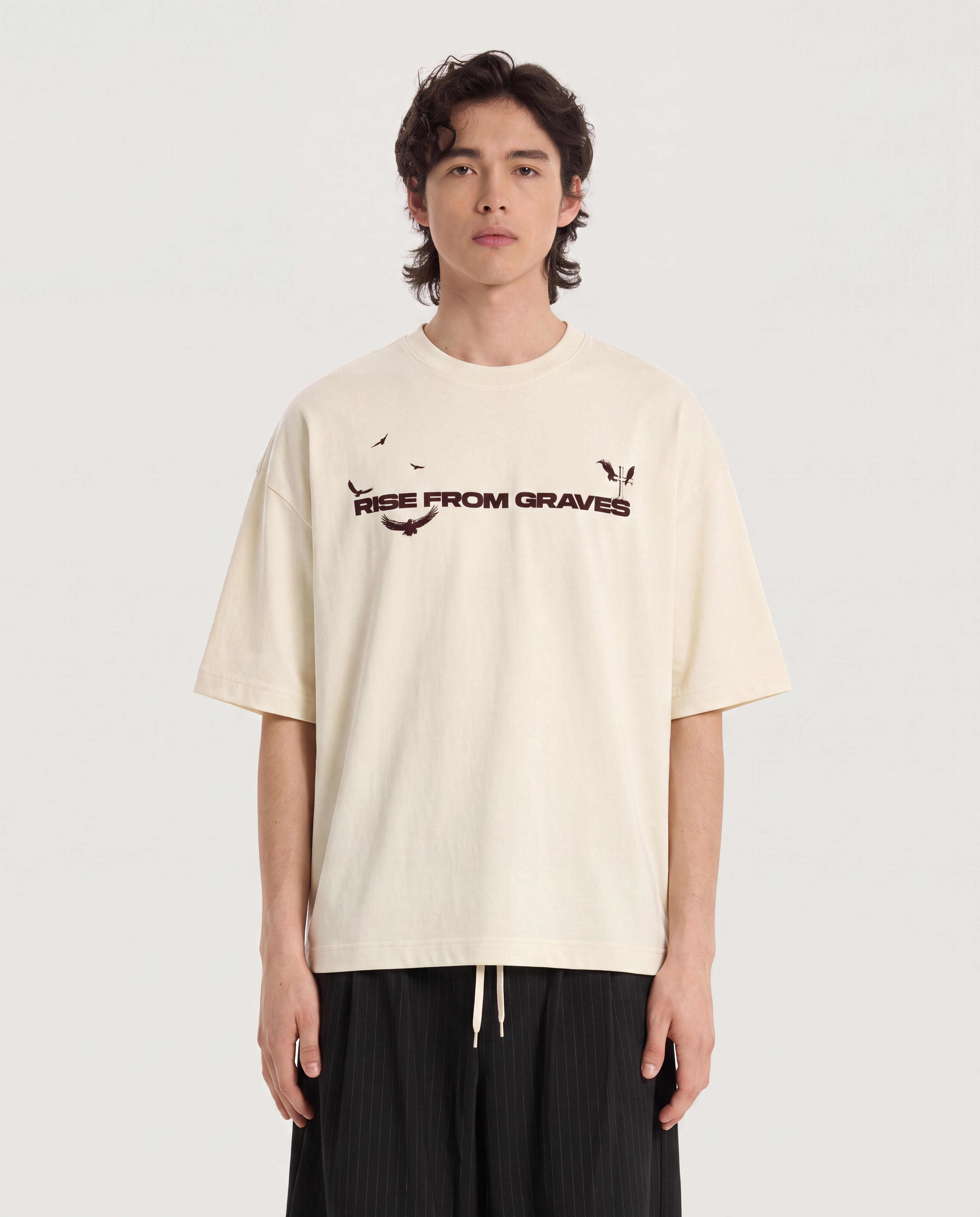 Rise From Graves : Oversized Off White Tee