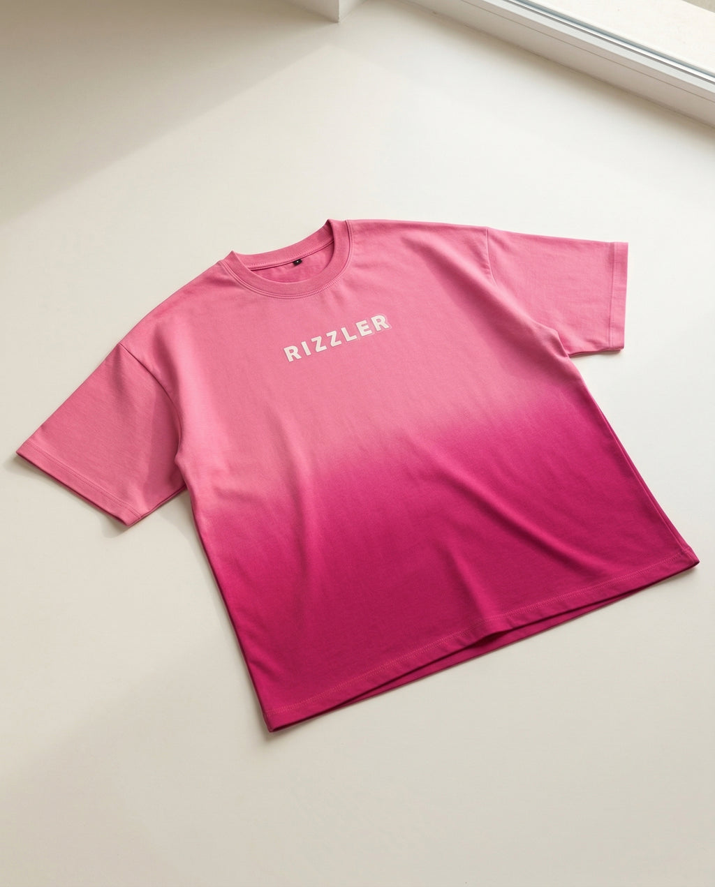 Open Eyes Chaos : Pink Sunfade Ombré Wash Boxy Fit T-shirt