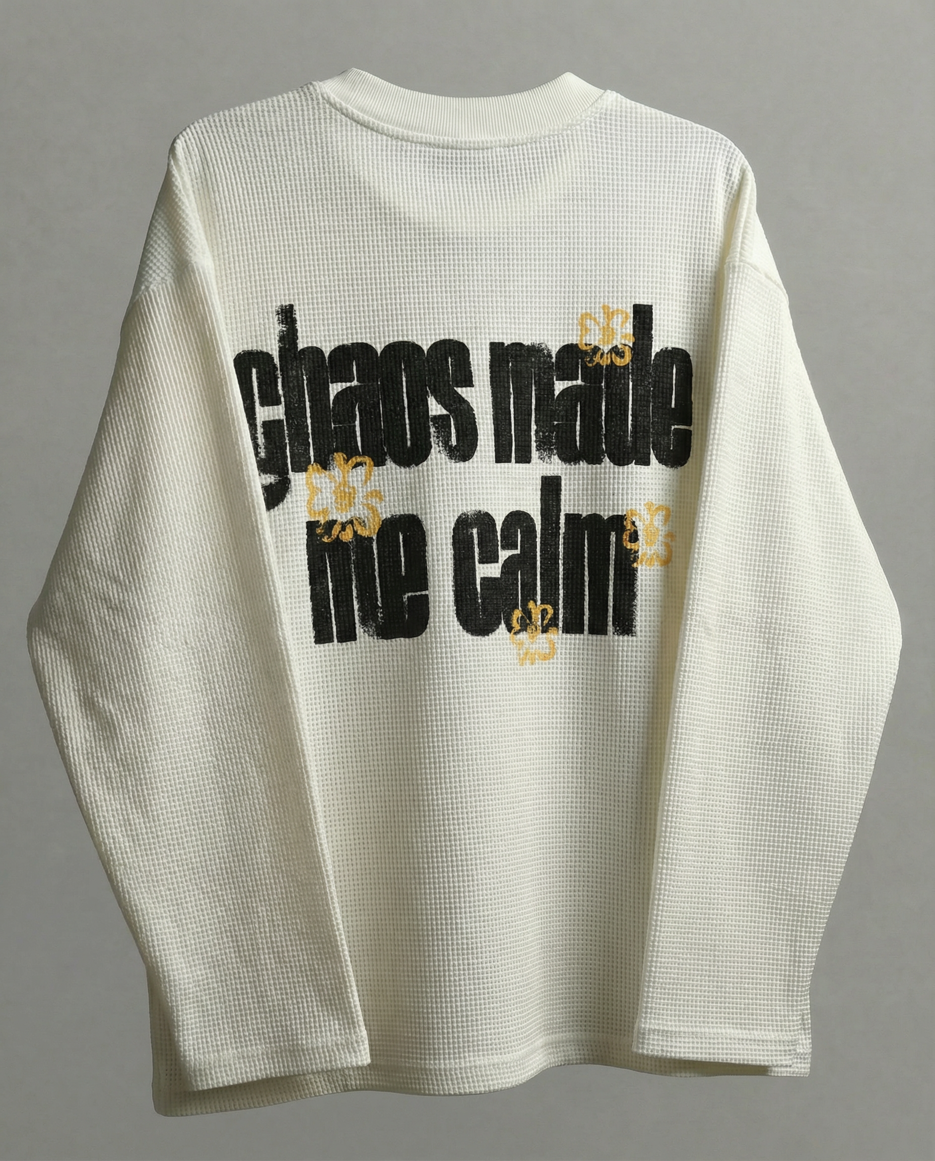 chaos made me calm : oversized off white waffle knitt t shirt