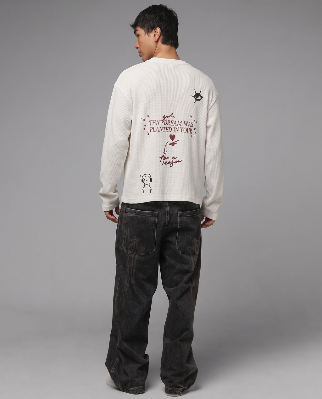 Dream Script : Henley Waffle-Knit Long Sleeve T-Shirt