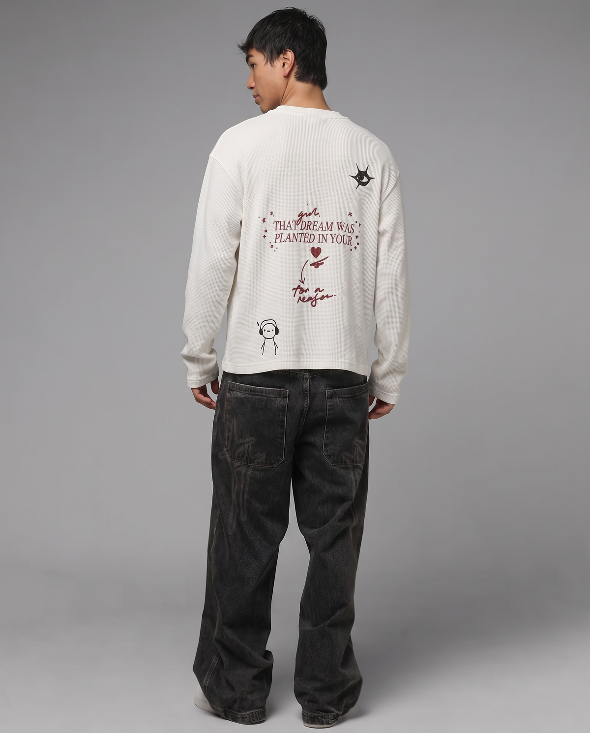 Dream Script : Henley Waffle-Knit Long Sleeve T-Shirt