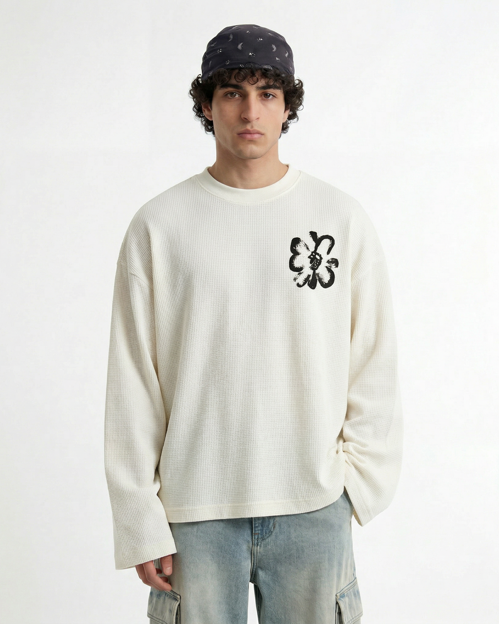 chaos made me calm : oversized off white waffle knitt t shirt