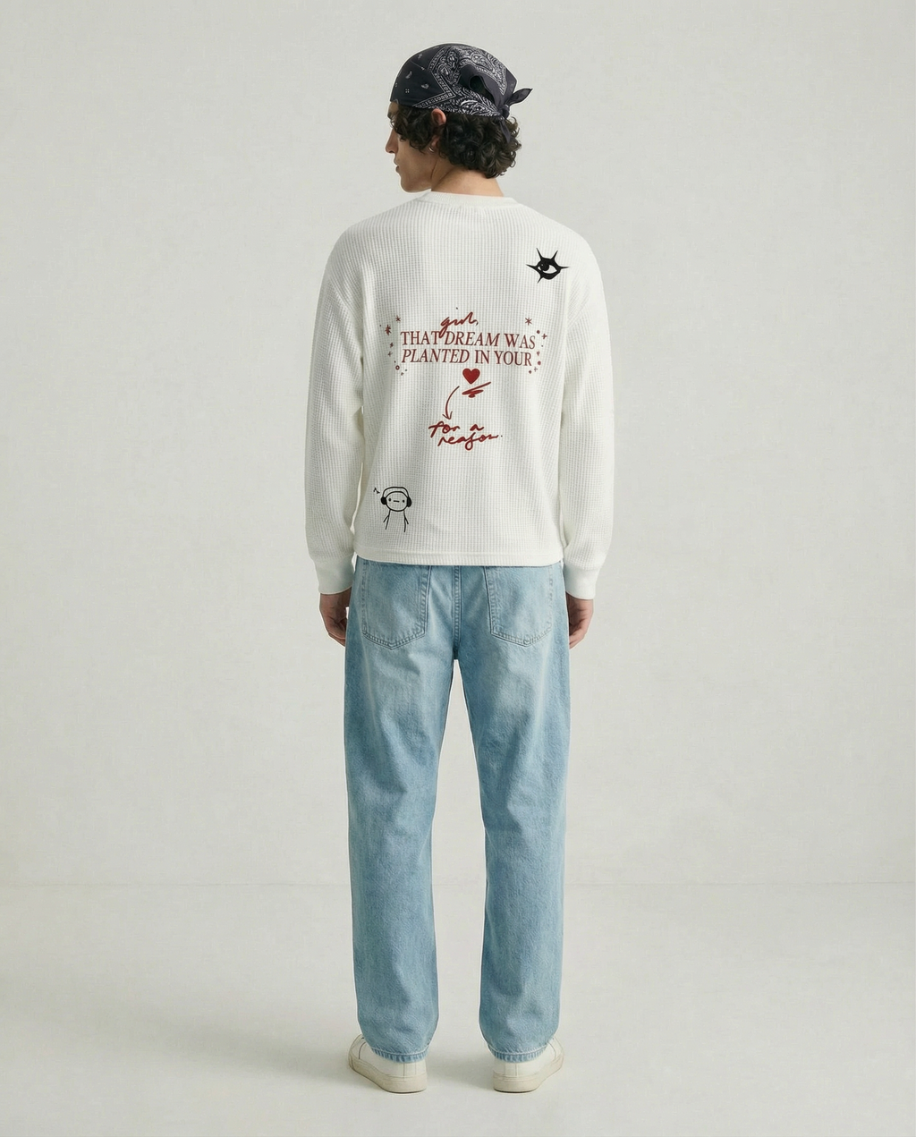 Dream Script : Henley Waffle-Knit Long Sleeve T-Shirt