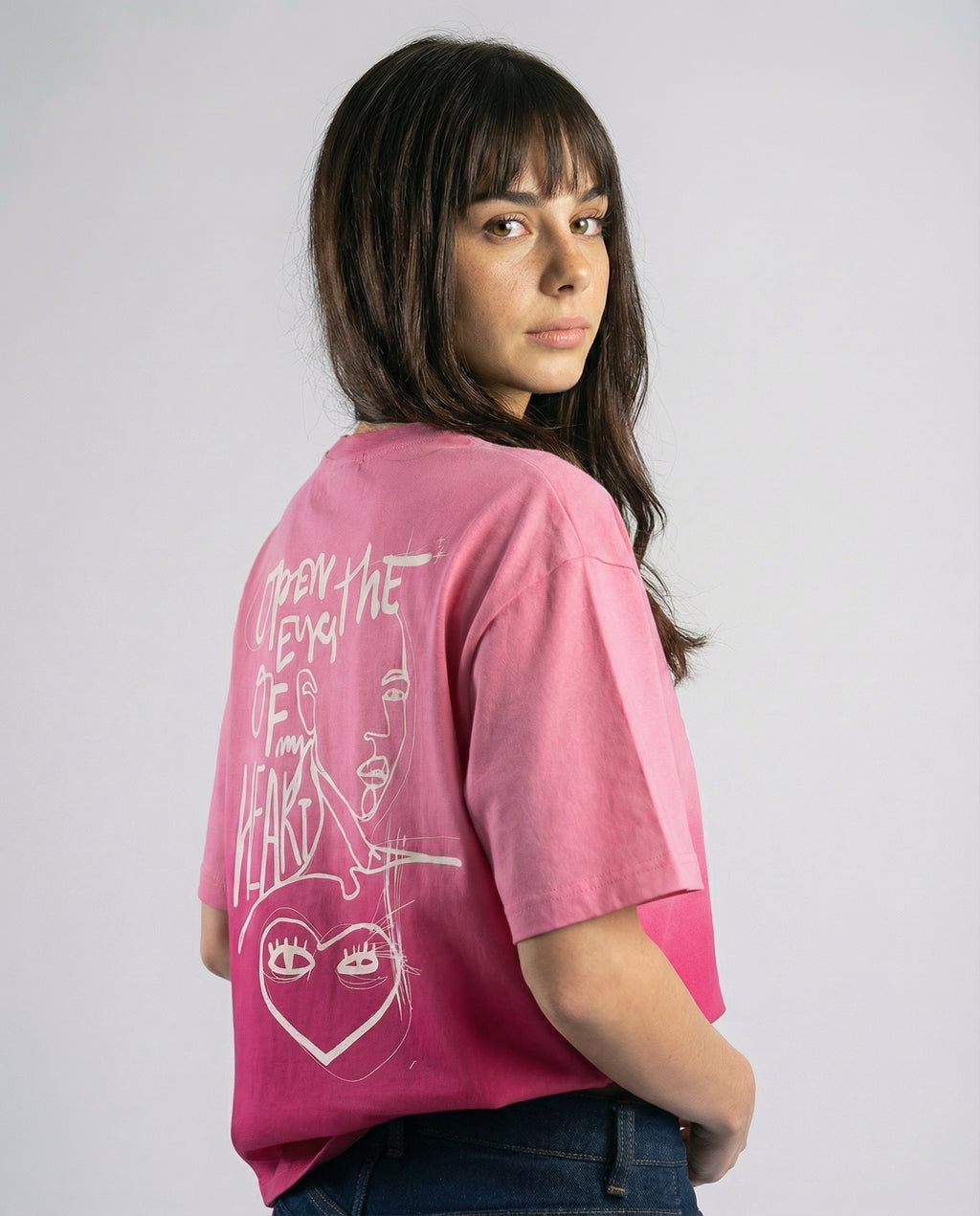 Open Eyes Chaos : Pink Sunfade Ombré Wash Boxy Fit T-shirt