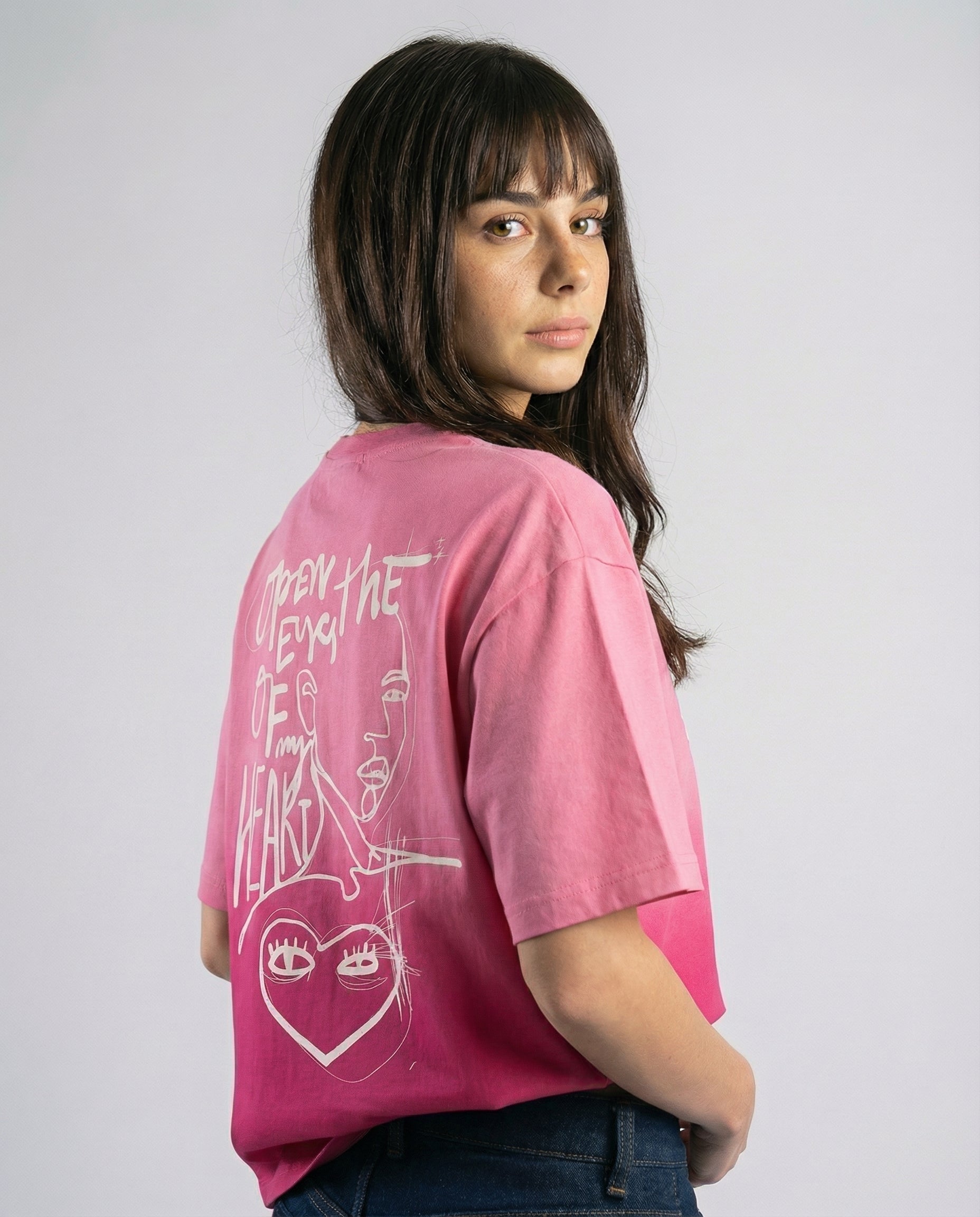 Open Eyes Chaos : Pink Sunfade Ombré Wash Boxy Fit T-shirt