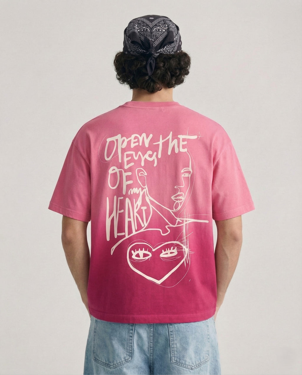 Open Eyes Chaos : Pink Sunfade Ombré Wash Boxy Fit T-shirt