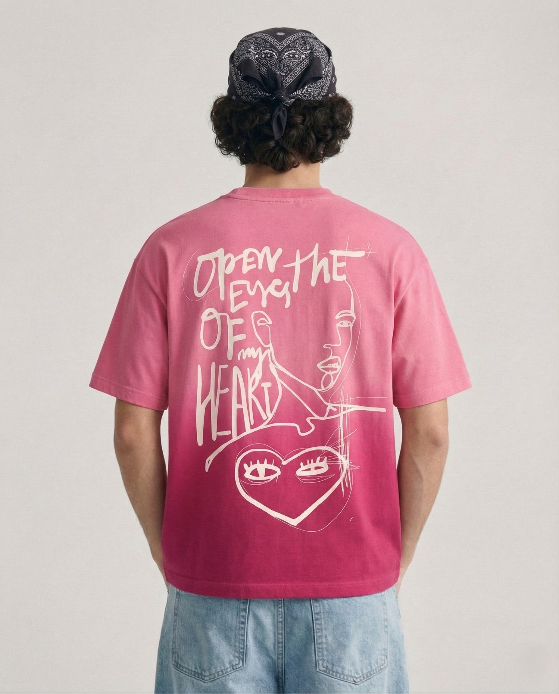 Open Eyes Chaos : Pink Sunfade Ombré Wash Boxy Fit T-shirt