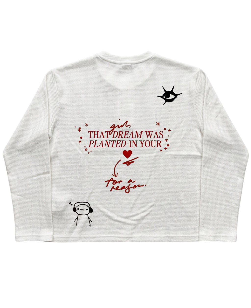 White Henley waffle knit Back Design