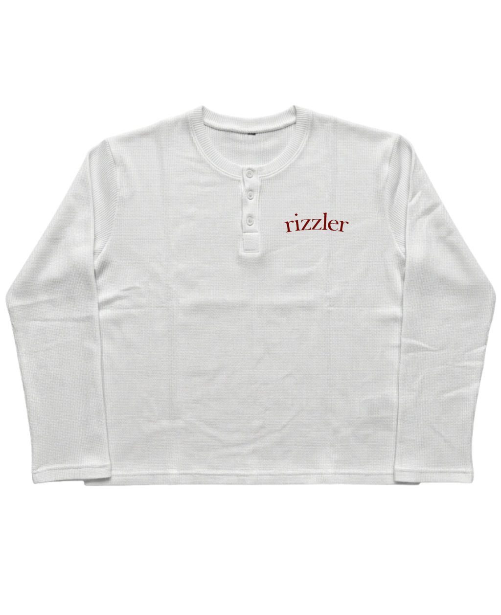 White Henley waffle knit Front Design