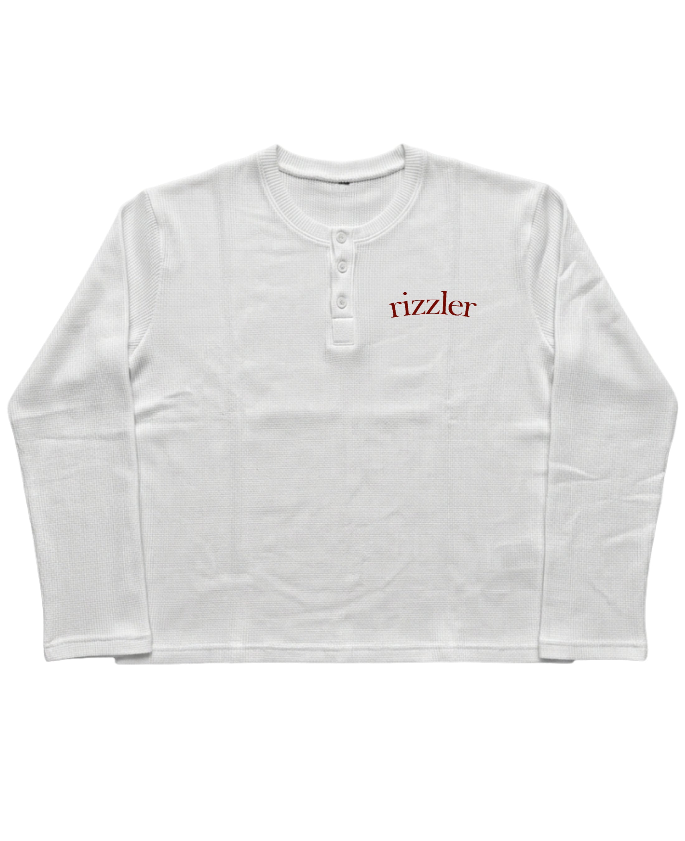 White Henley waffle knit Front Design