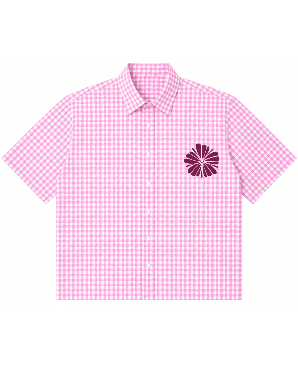 Pink Gingham Oxford Boxy Shirt Front Design
